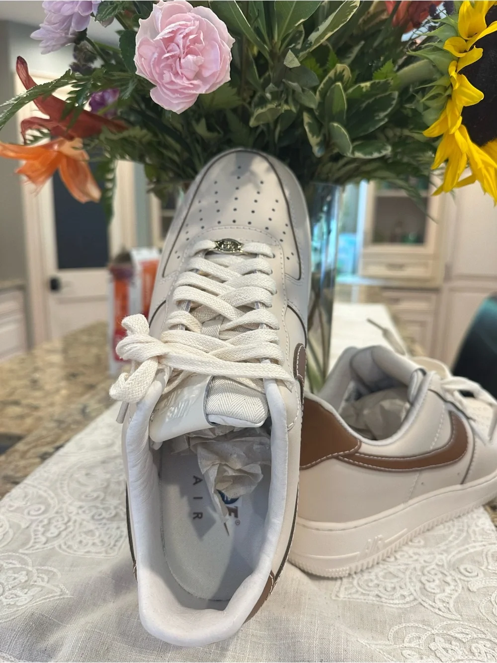 Nike Men’s Low-Top Sneakers — Cream with Brown Swoosh
